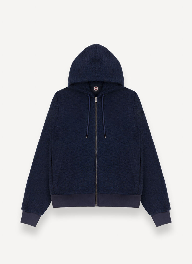 Hooded wool sweatshirt with knit effect
