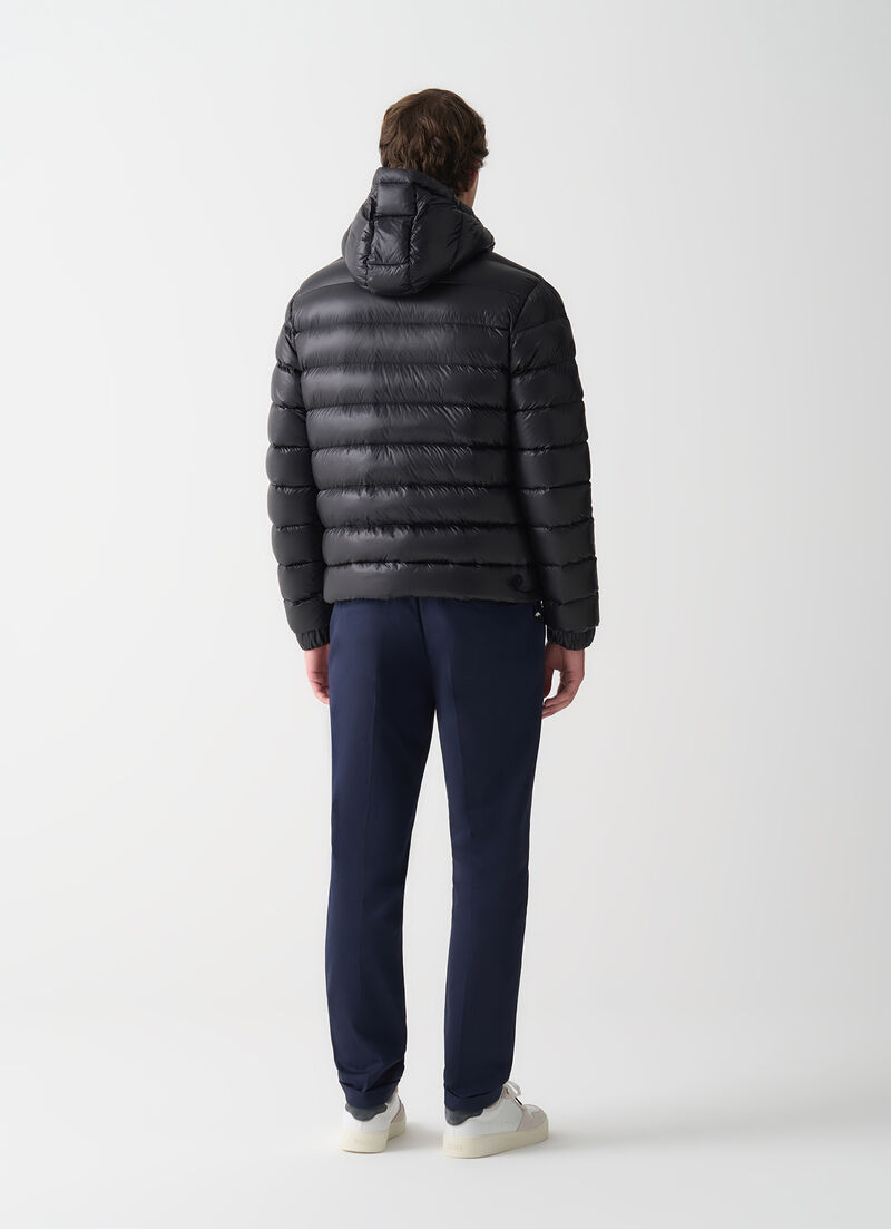 Shiny down jacket with detachable hood