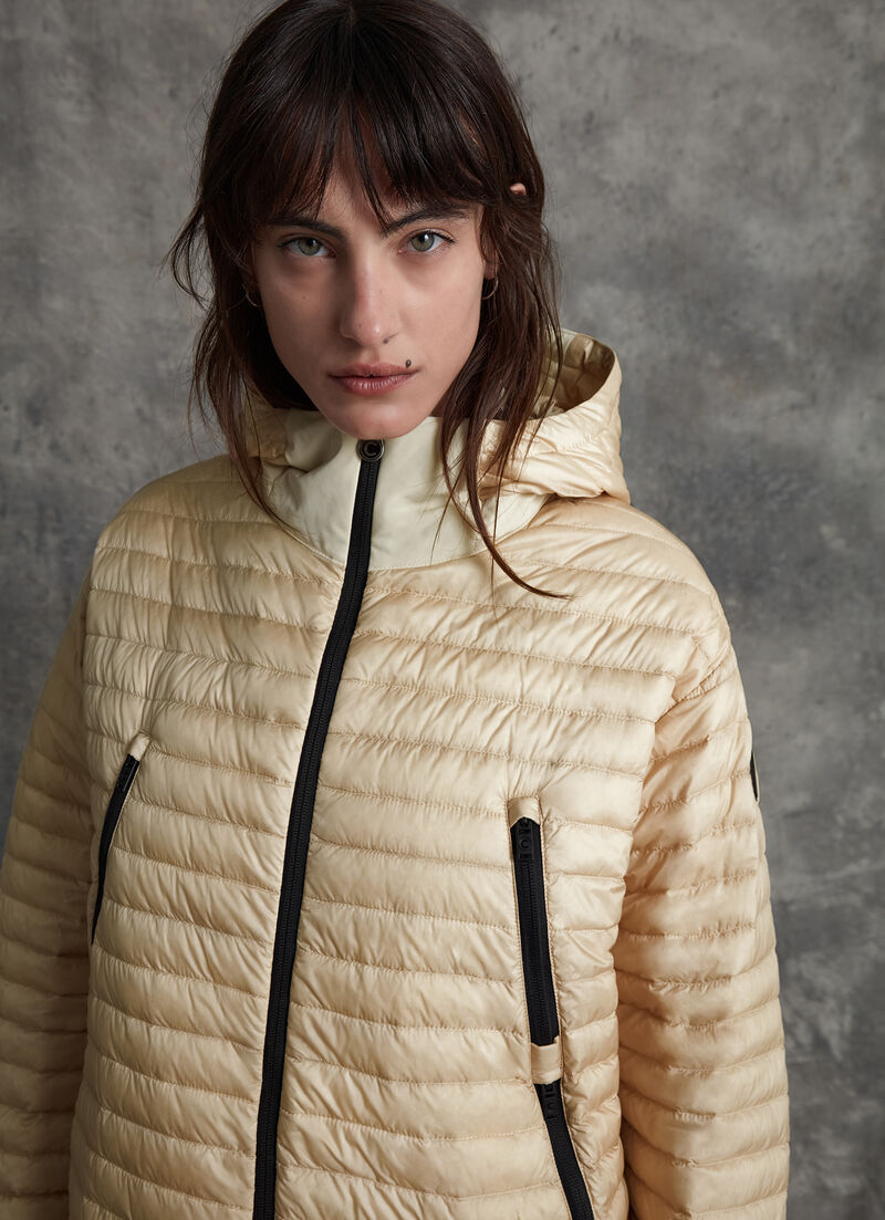 Long quilted recycled fabric jacket