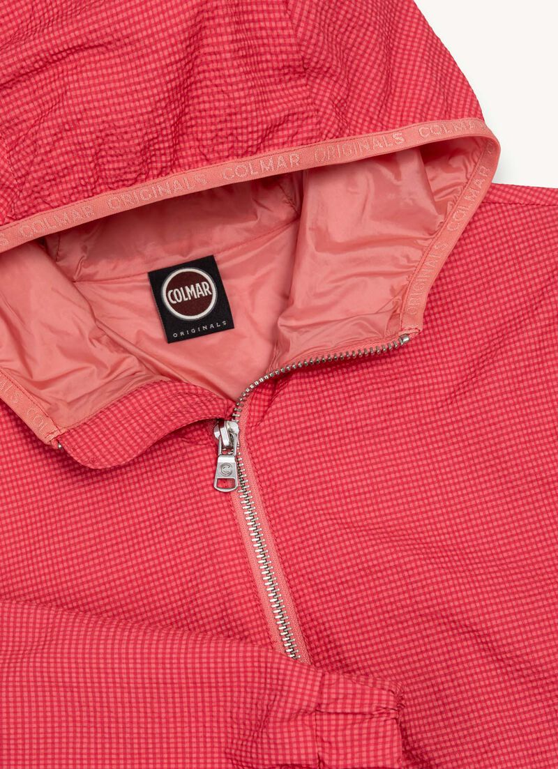 Hooded seersucker-effect jacket