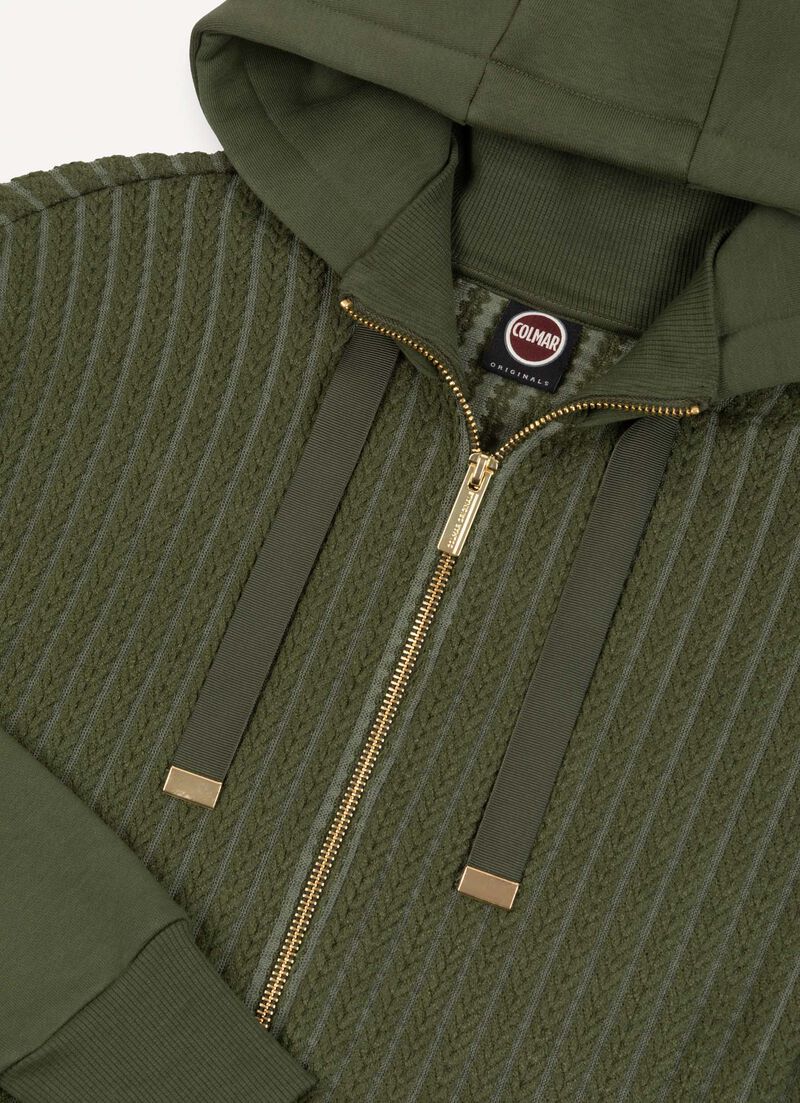 Cable-knit hooded sweatshirt