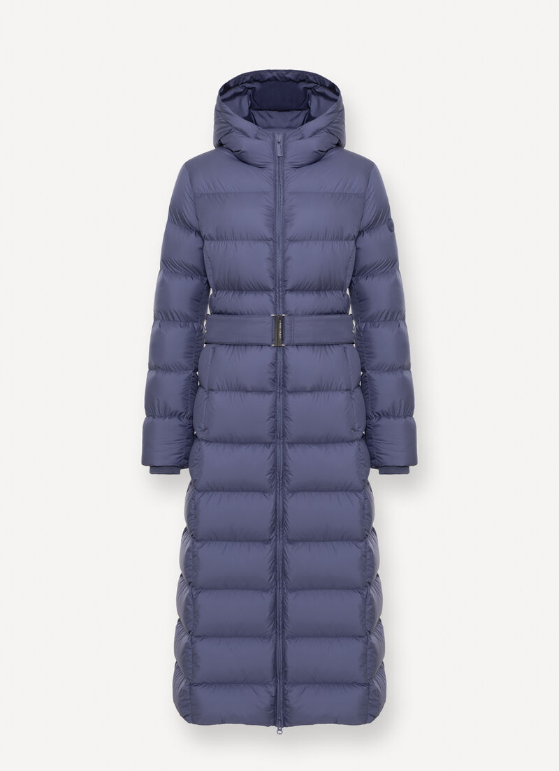 Long matte down jacket with belt