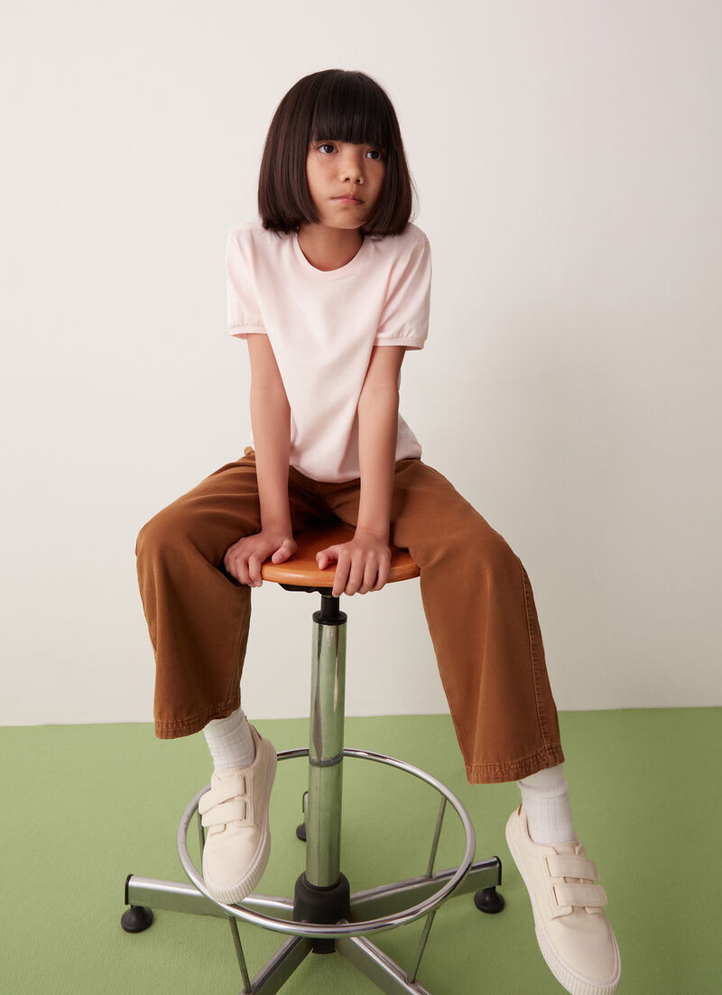 Stretch T-shirt with puff sleeves