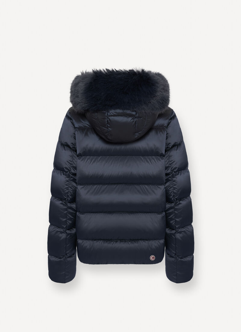 Turtle neck down jacket with faux fur