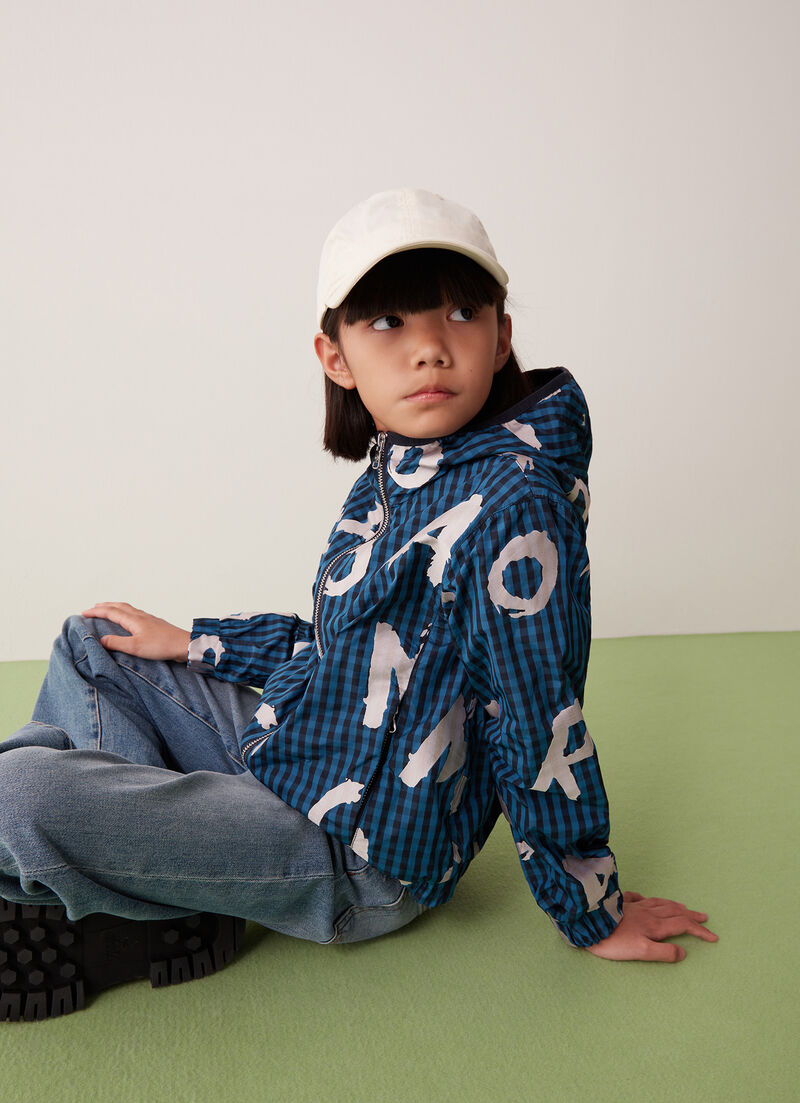 Unlined jacket with vichy pattern and print