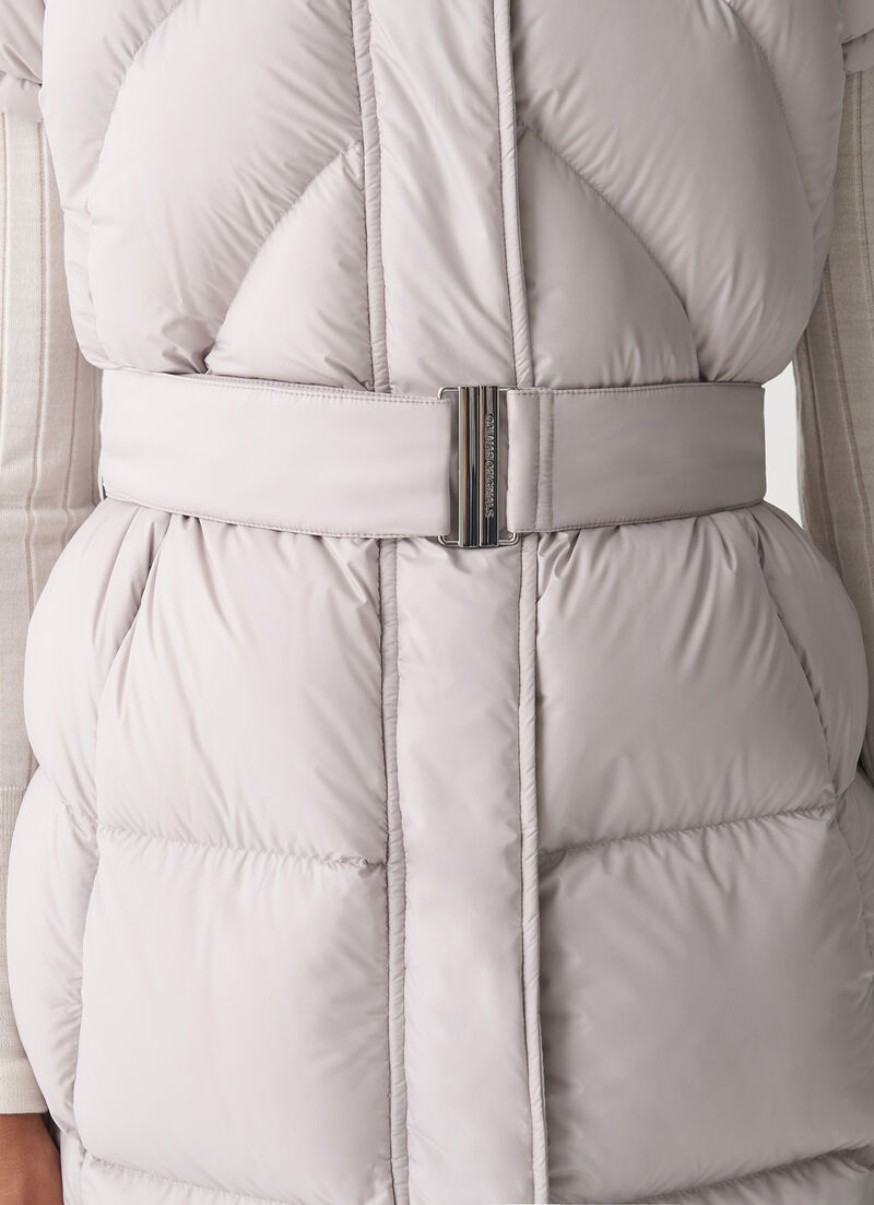 Short sleeve down jacket with belt