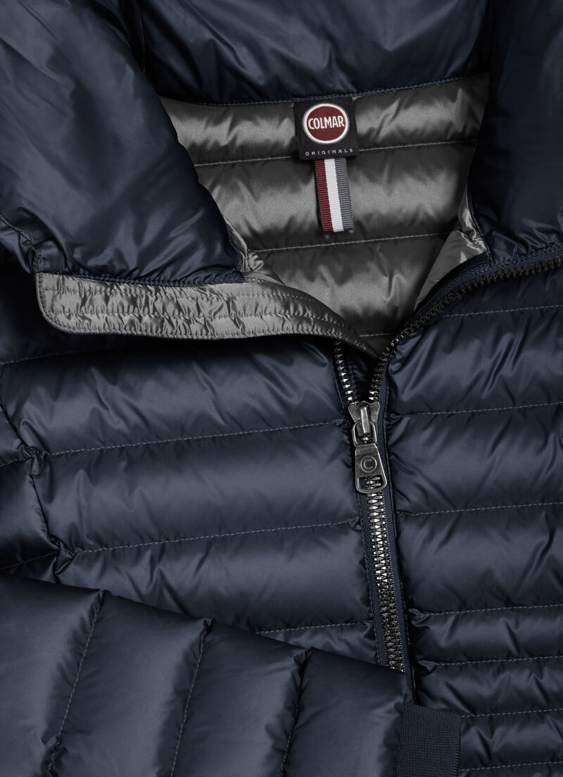 Fitted down jacket with knit cuffs