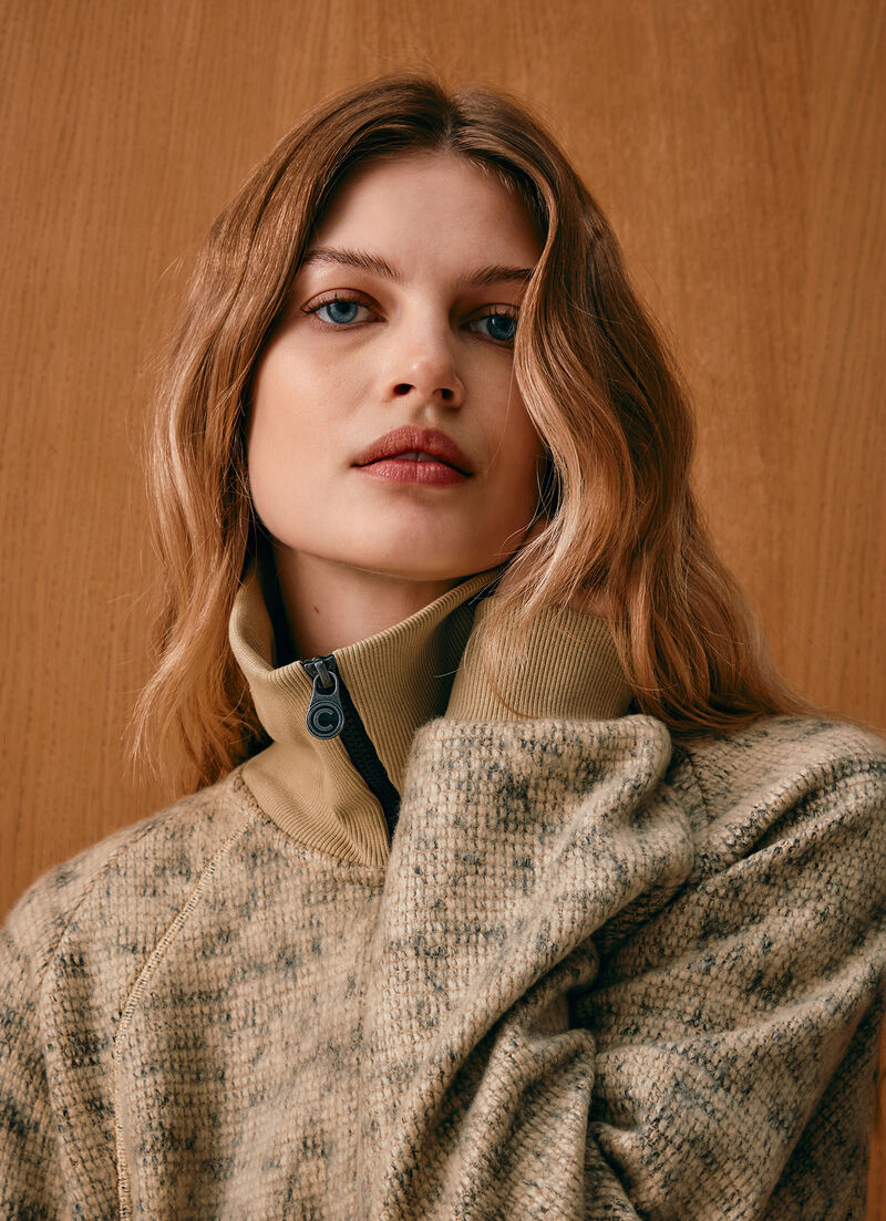 Half-zip jacquard knit sweatshirt