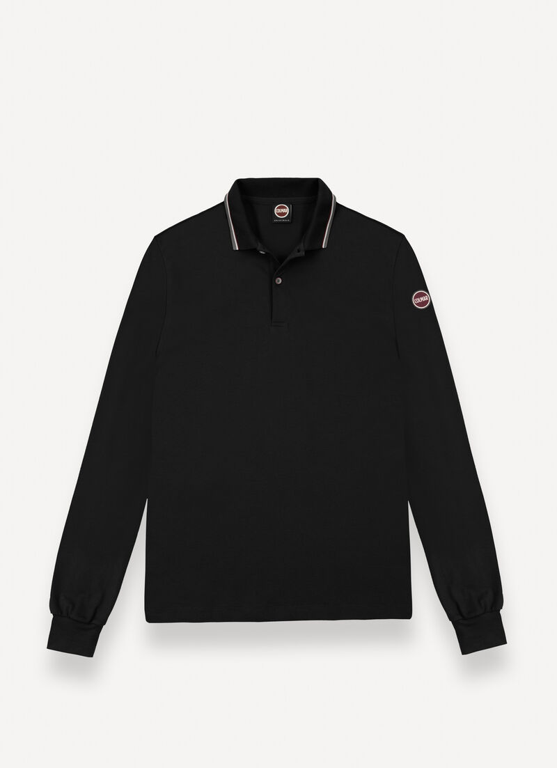 Long-sleeved tricolour polo shirt