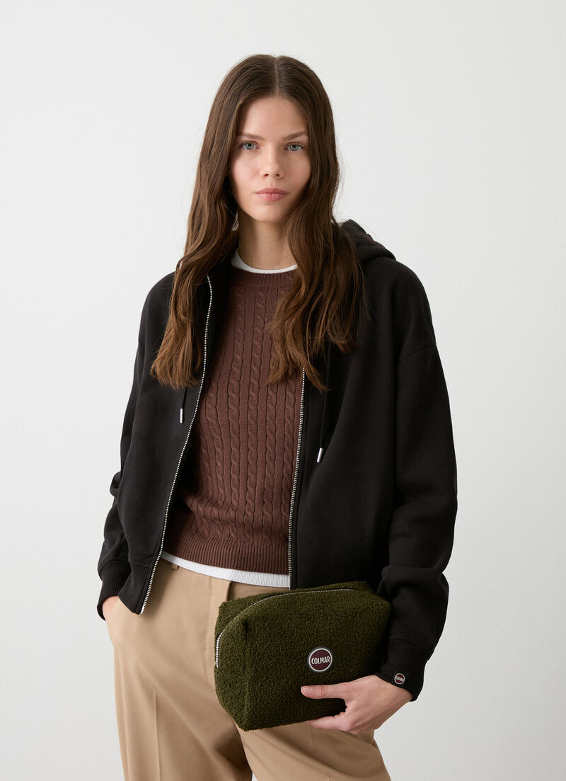 Teddy-effect clutch bag