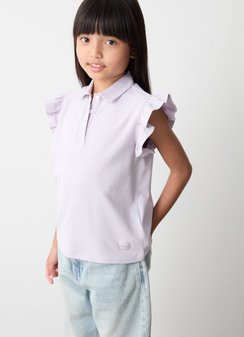 Piqué polo-shirt with flounced detailing