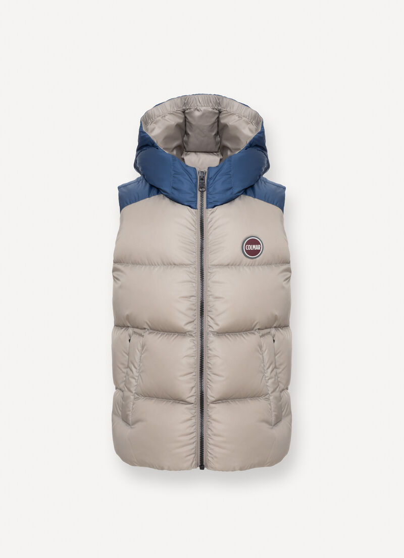 Two-tone down vest with hood