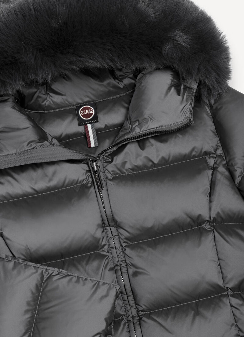 Long down jacket with faux fur