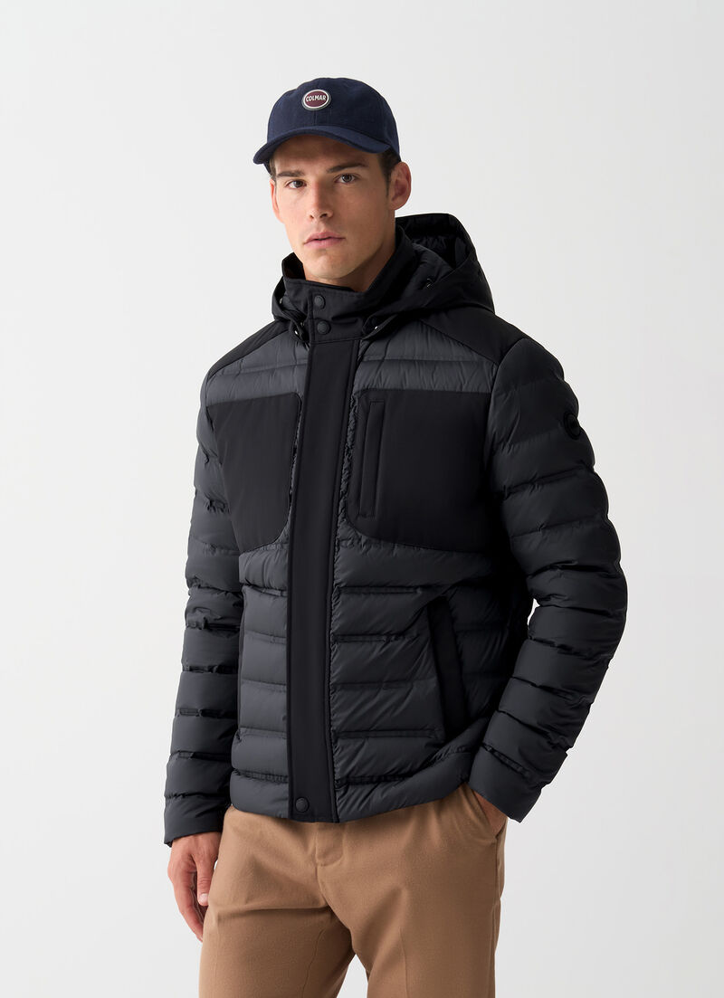 Seamless down jacket with removable hood