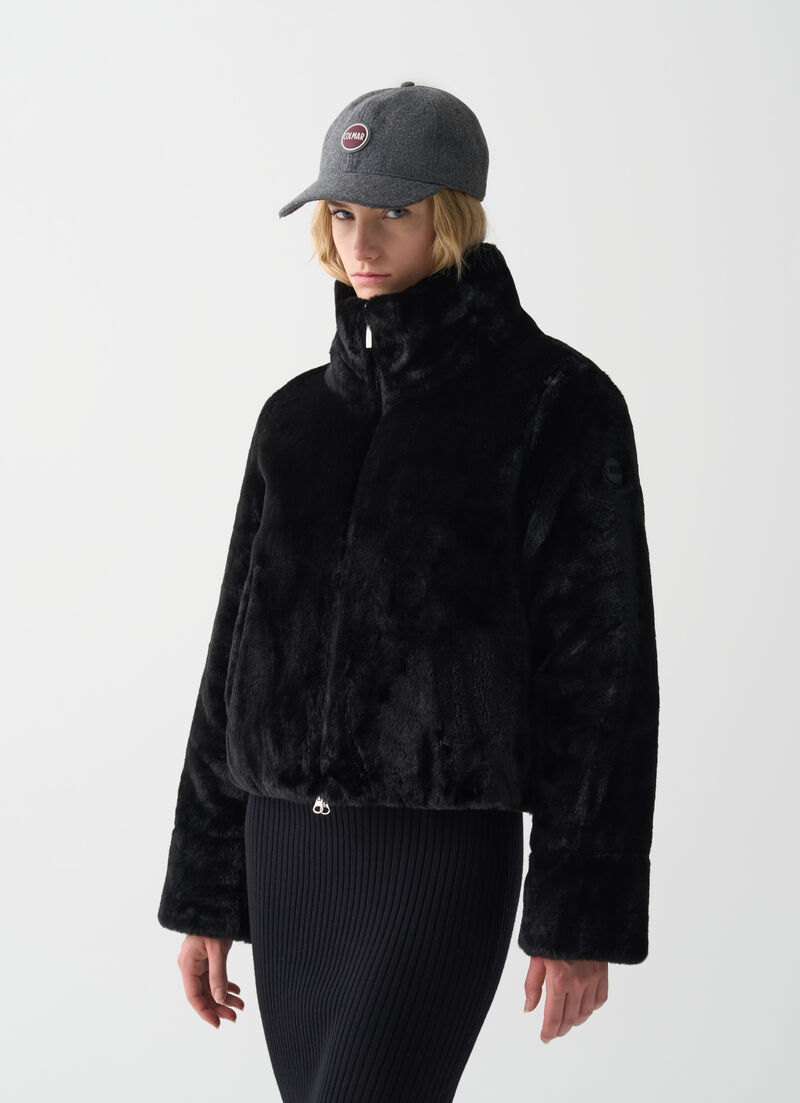 Reversible faux fur down jacket