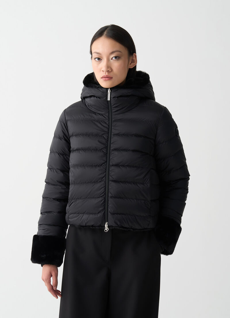 Reversible faux fur down jacket