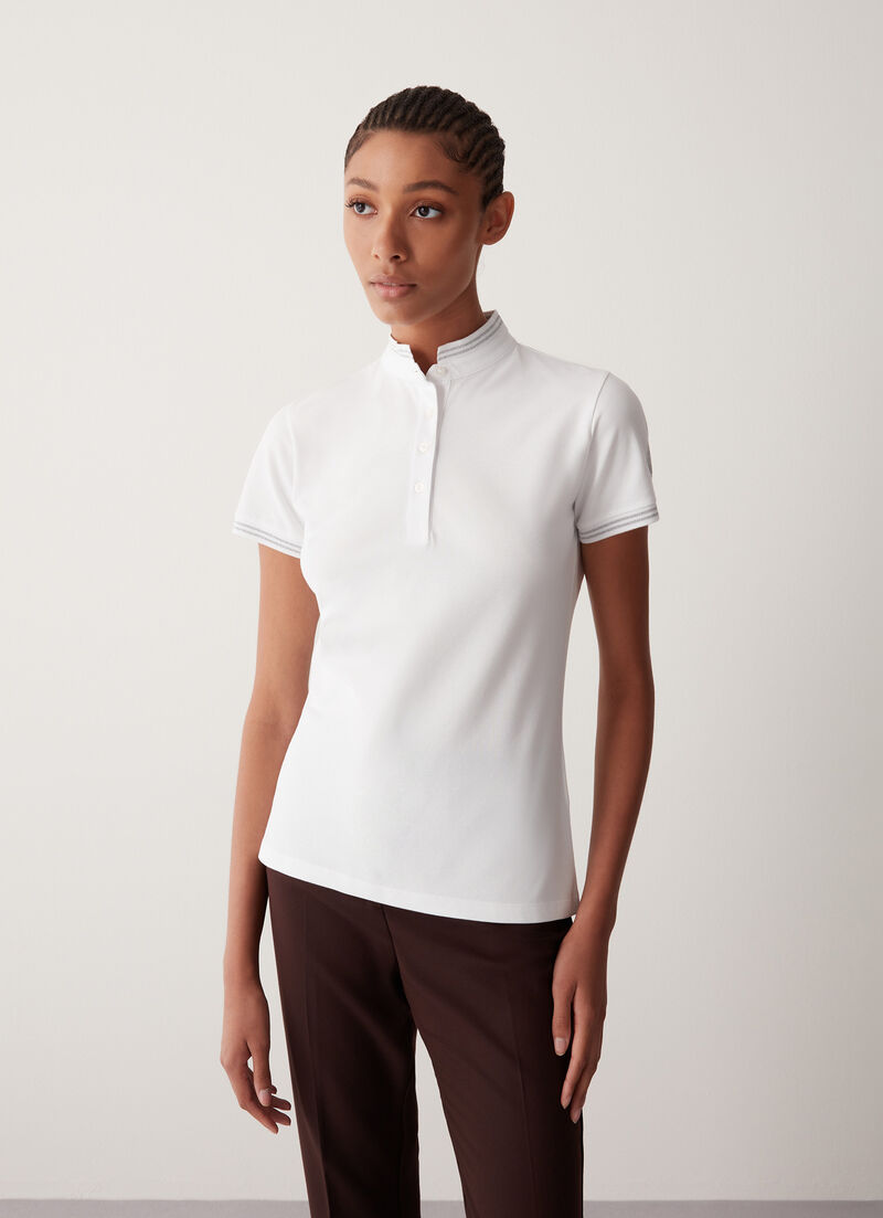 Stretch piqué polo-shirt with ribbed collar
