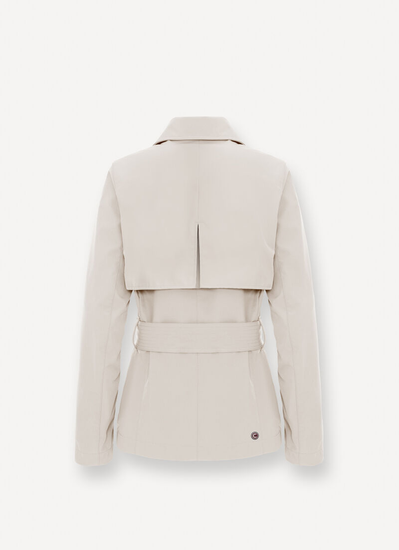 Short softshell trench coat with belt