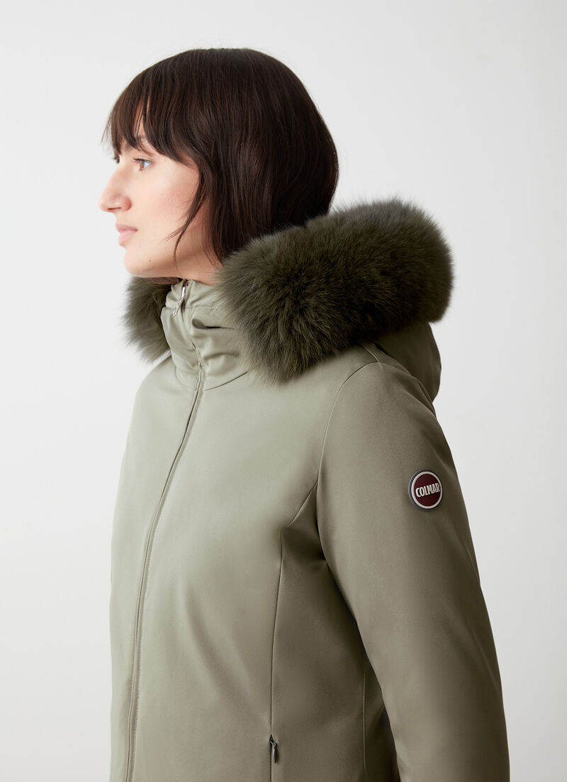 Waterproof down jacket with faux fur