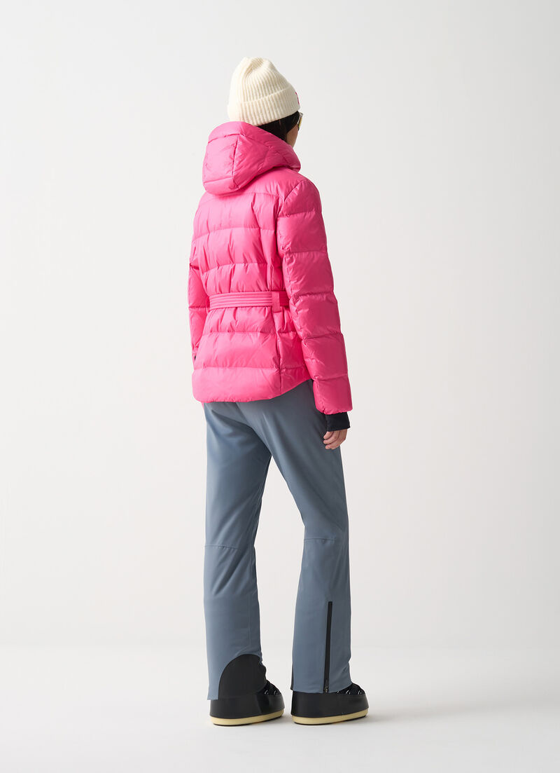 Glossy padded ski jacket with belt