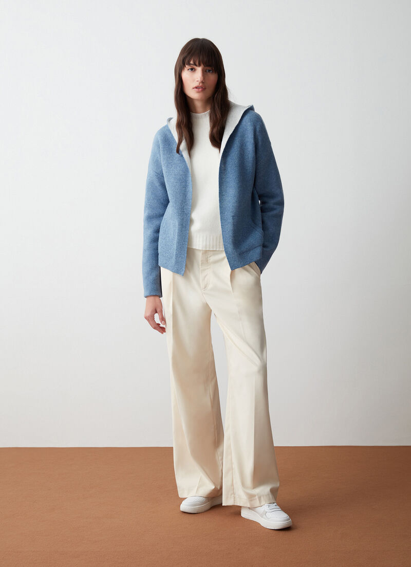 Open two-tone wool baize cardigan