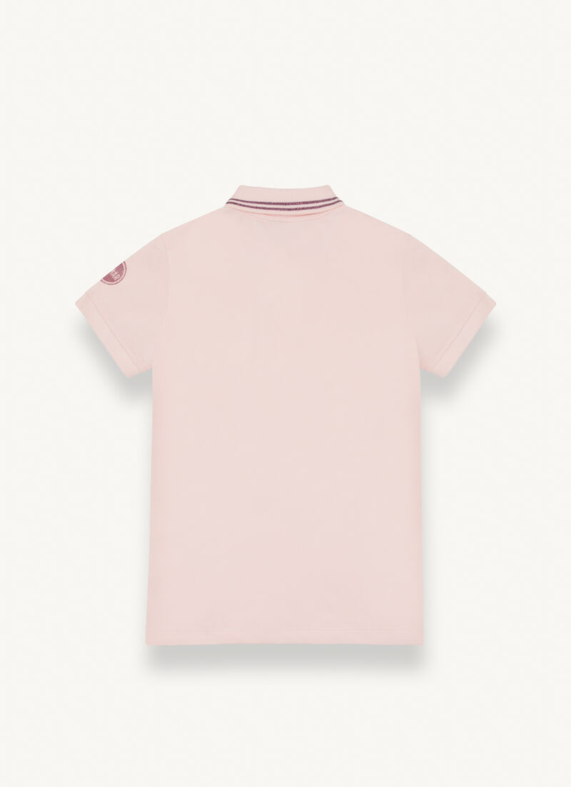 Stretch piqué fabric polo shirt with glitter logo