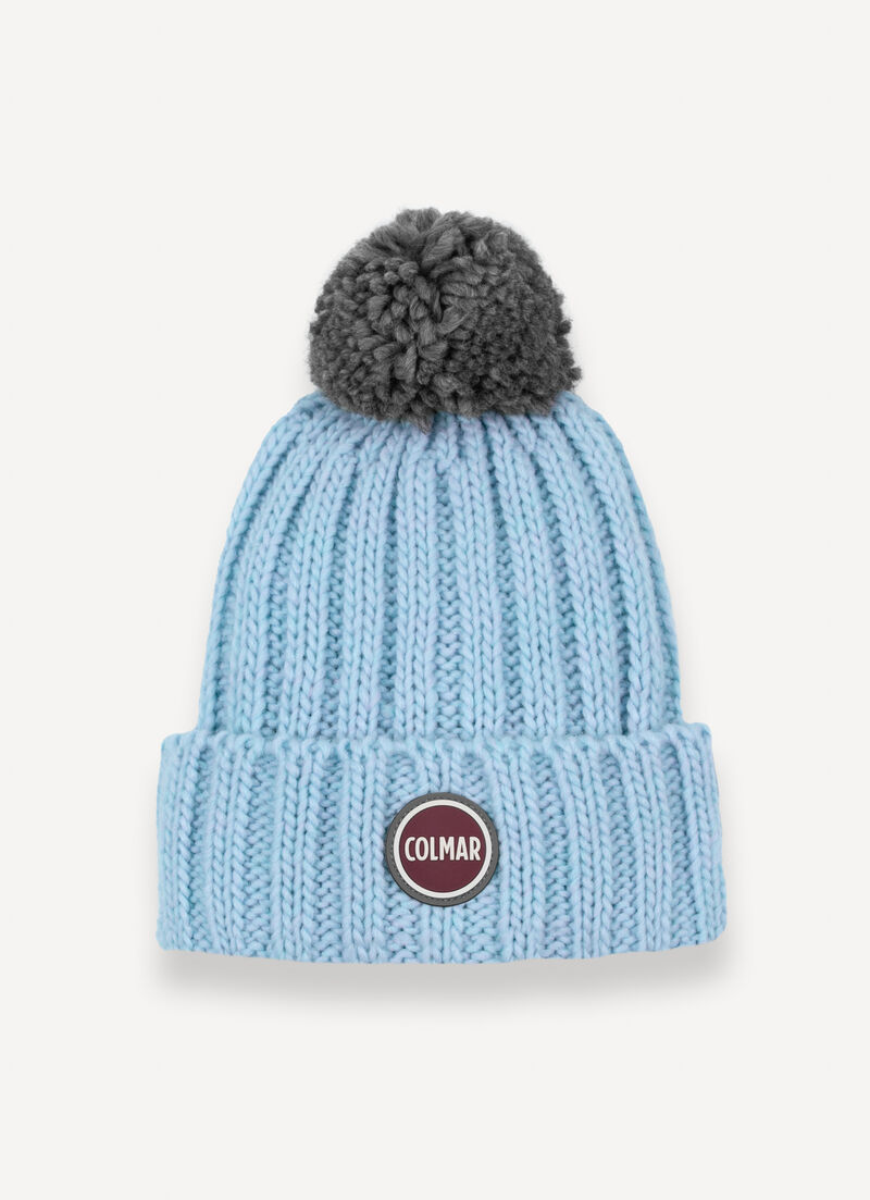Unisex rib-knit hat with pom-pom