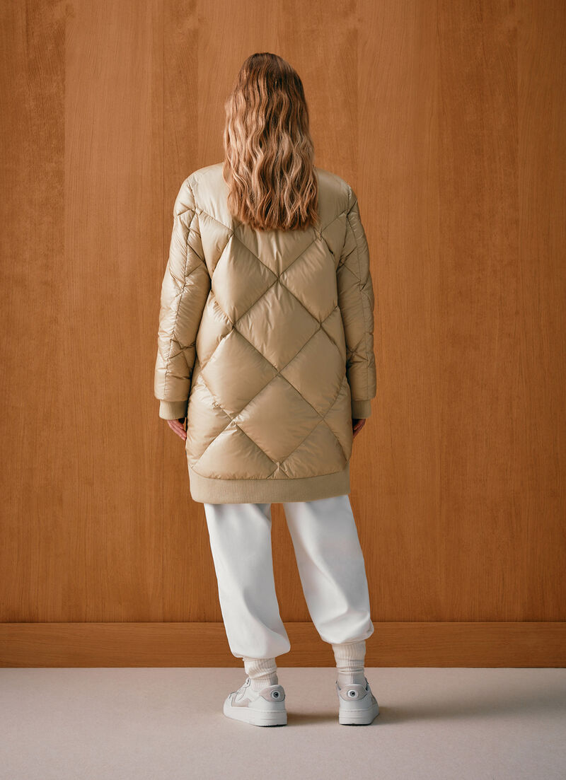 Long colour-block bomber jacket with diamond design