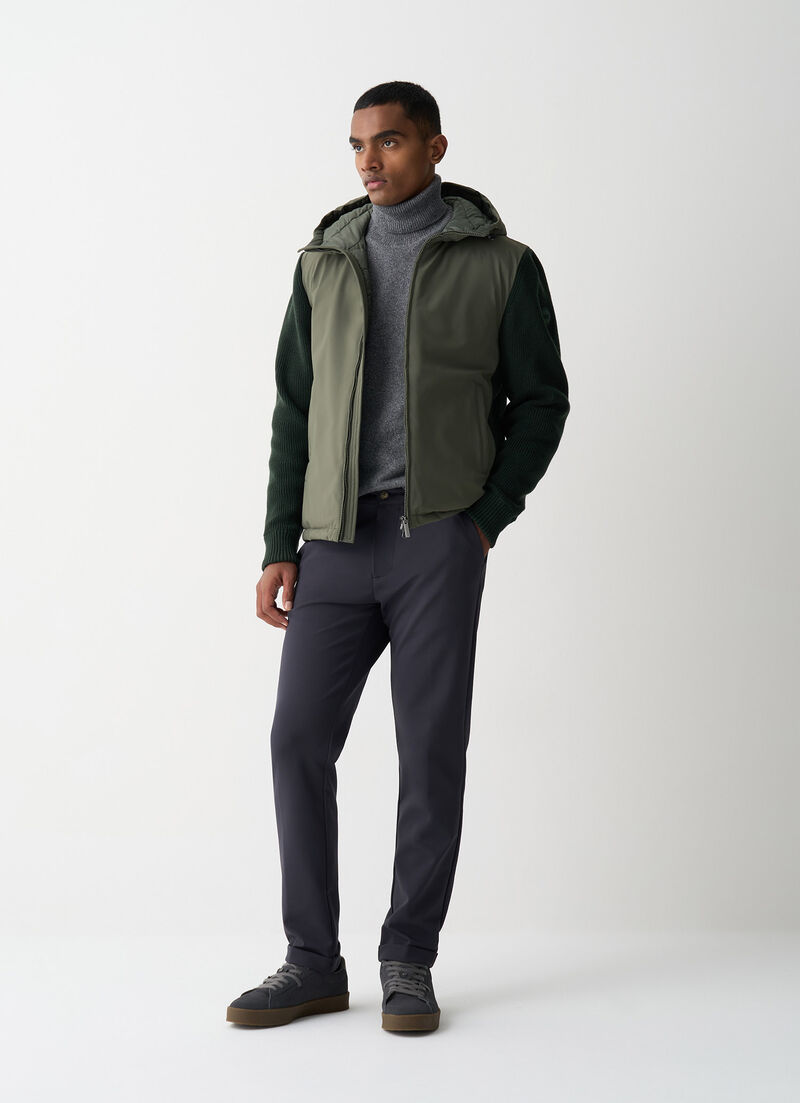 Padded jacket with knit sleeves