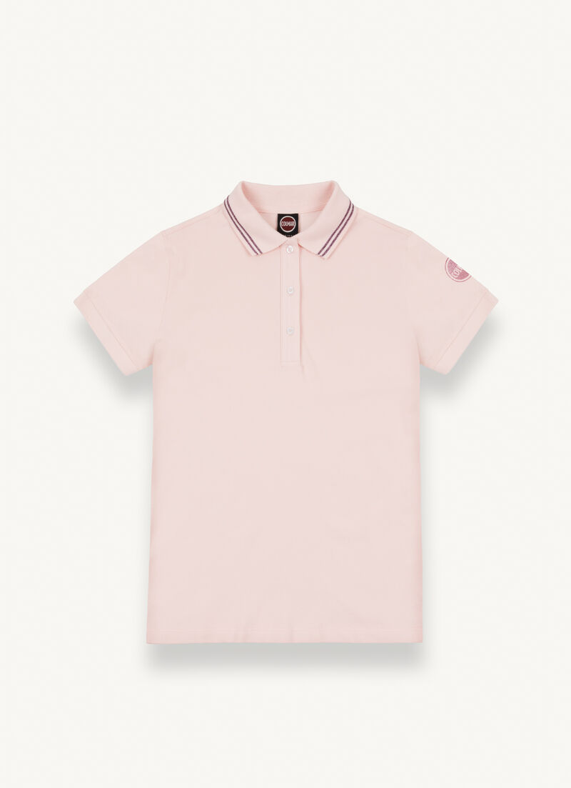 Stretch piqué fabric polo shirt with glitter logo