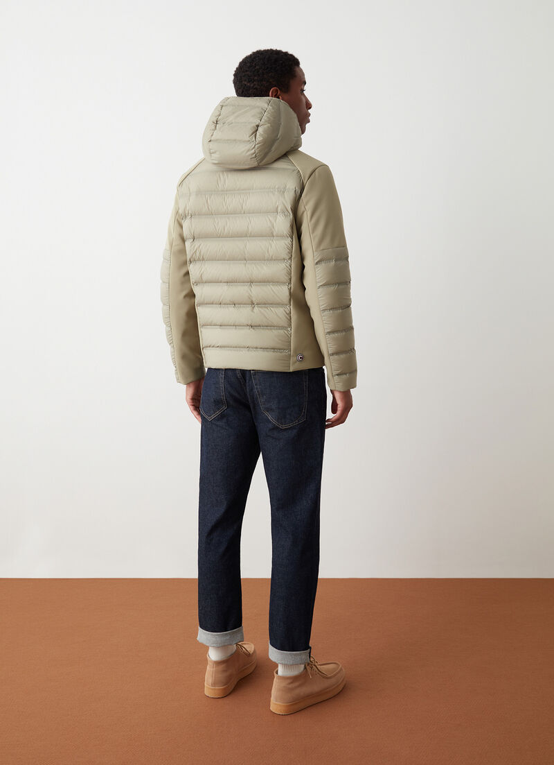 Sporty neoprene and nylon down jacket