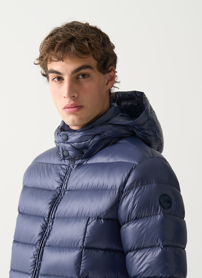 Shiny down jacket with detachable hood