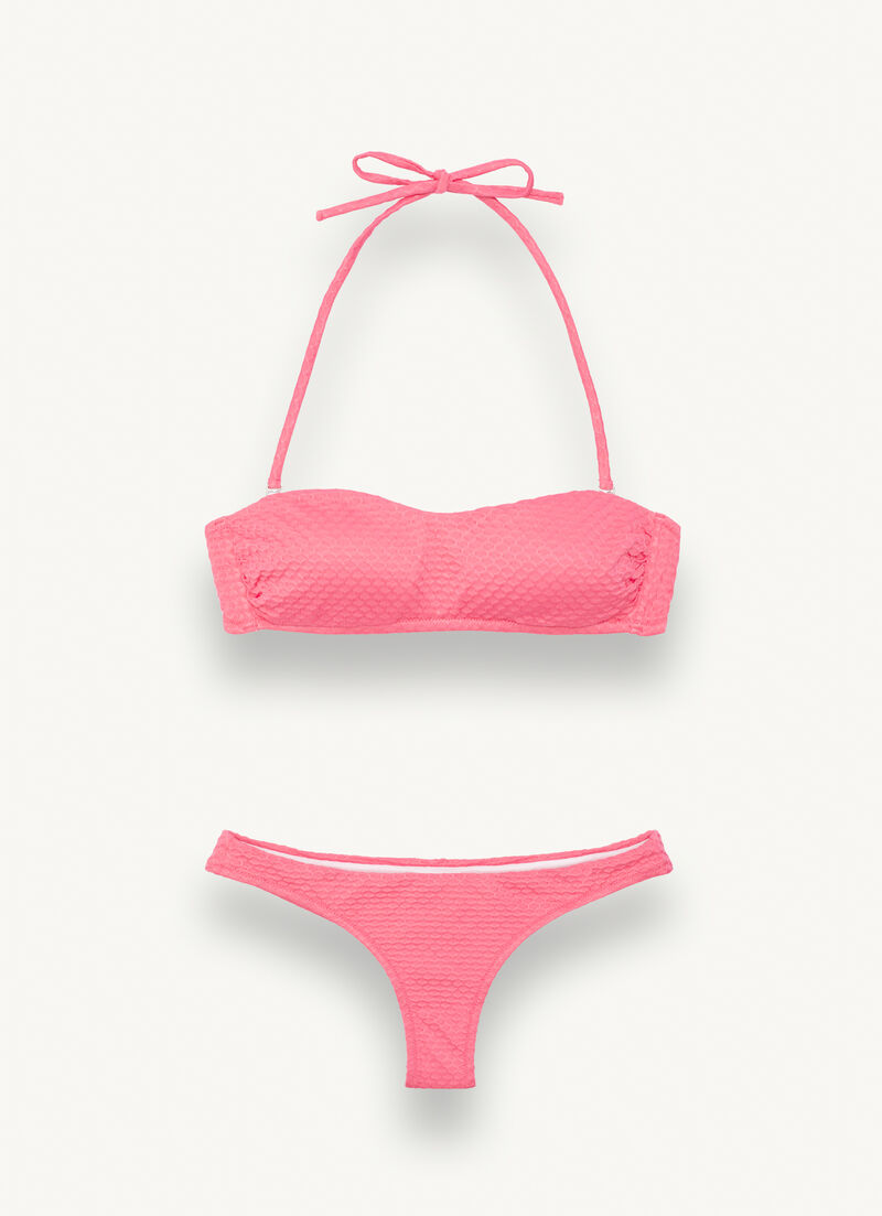 Bandeau bikini in honeycomb fabric