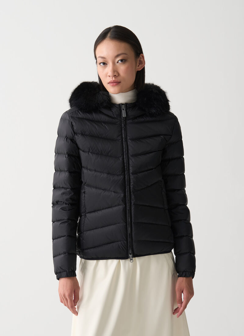 Quilted down jacket with faux fur