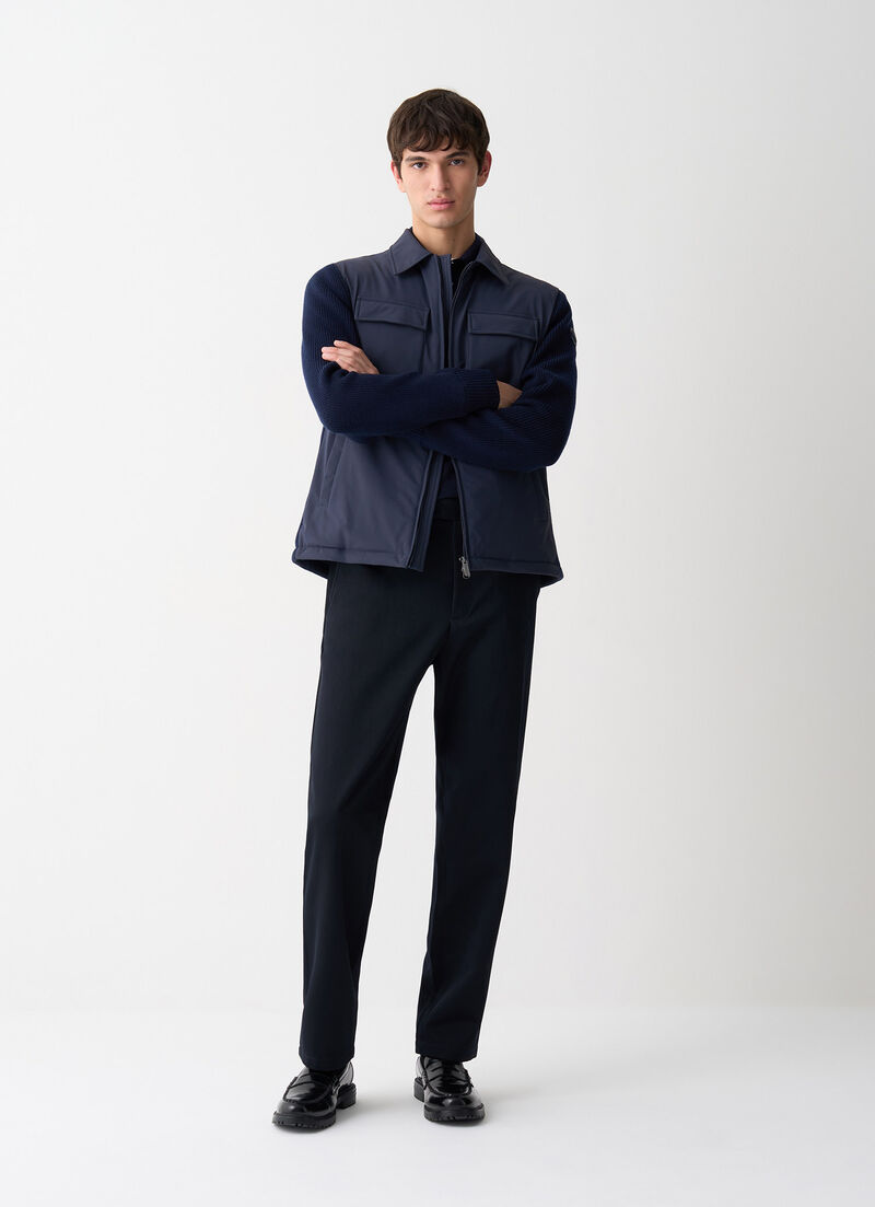 Shirt jacket with knit sleeves