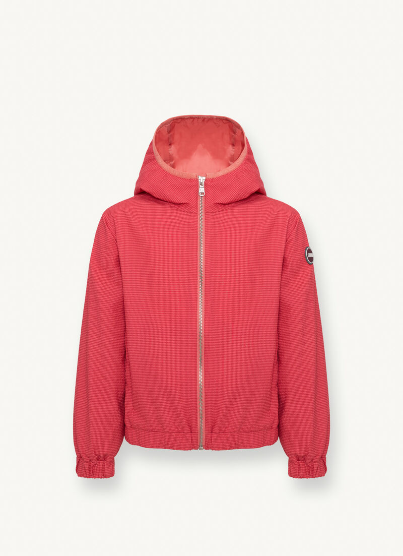 Hooded seersucker-effect jacket