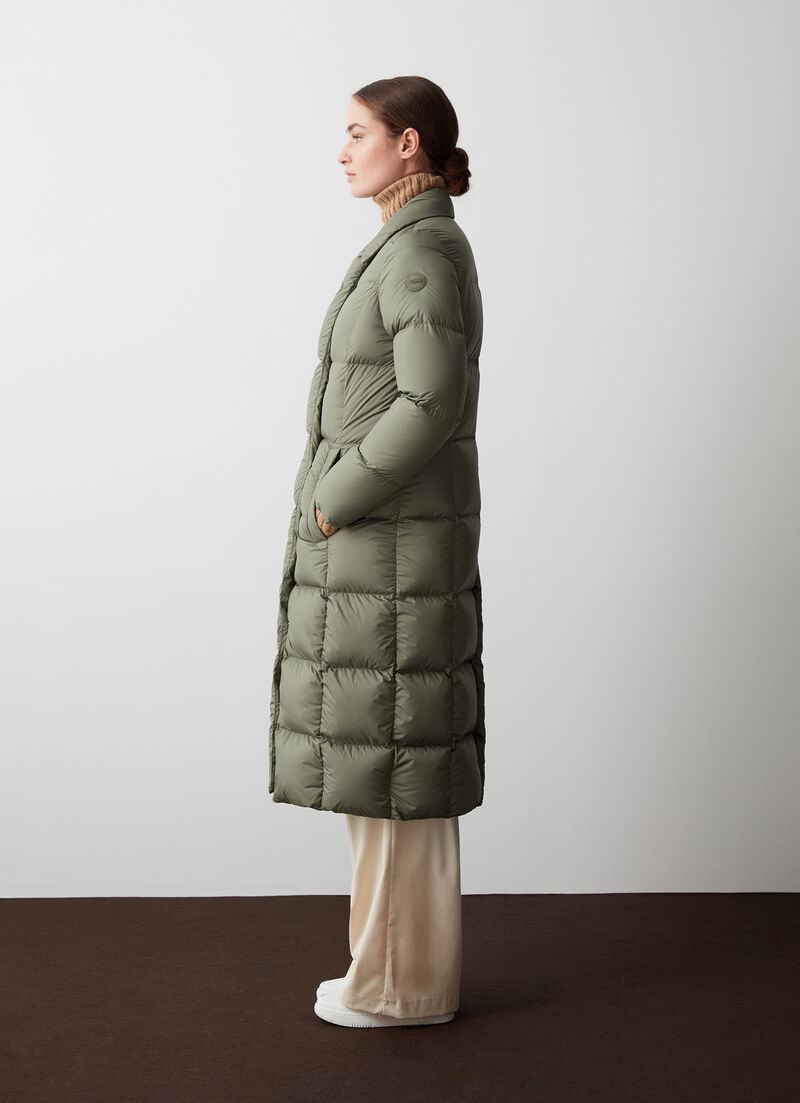 Matte-fabric maxi-down jacket