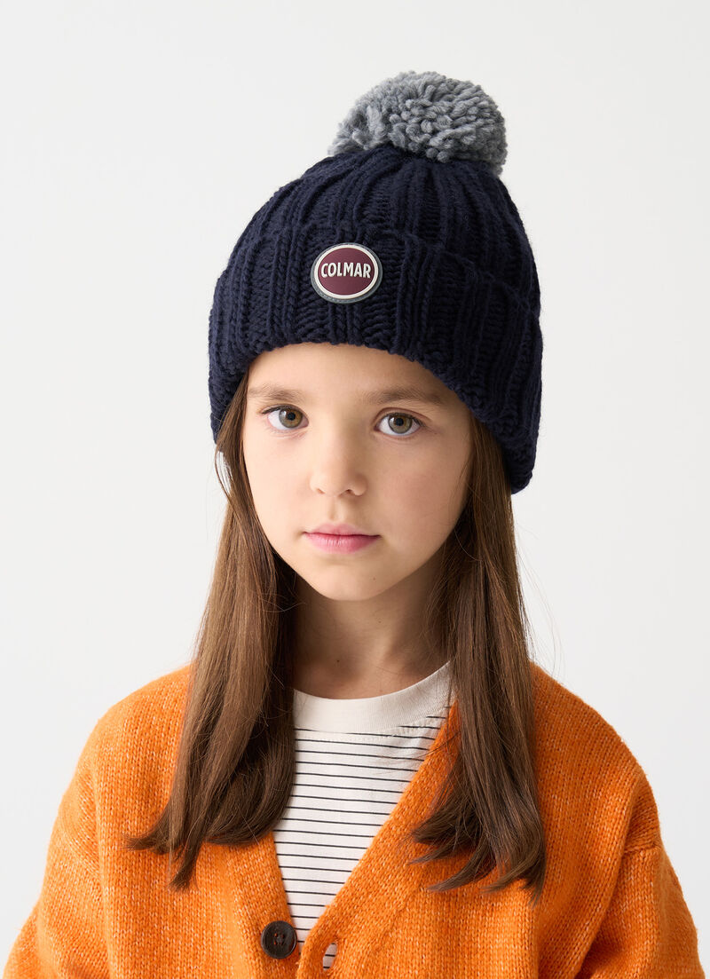 Unisex rib-knit hat with pom-pom