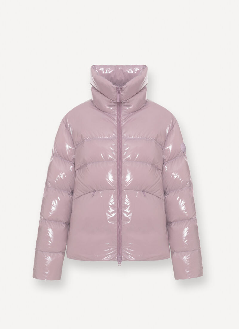Glossy down jacket with high collar