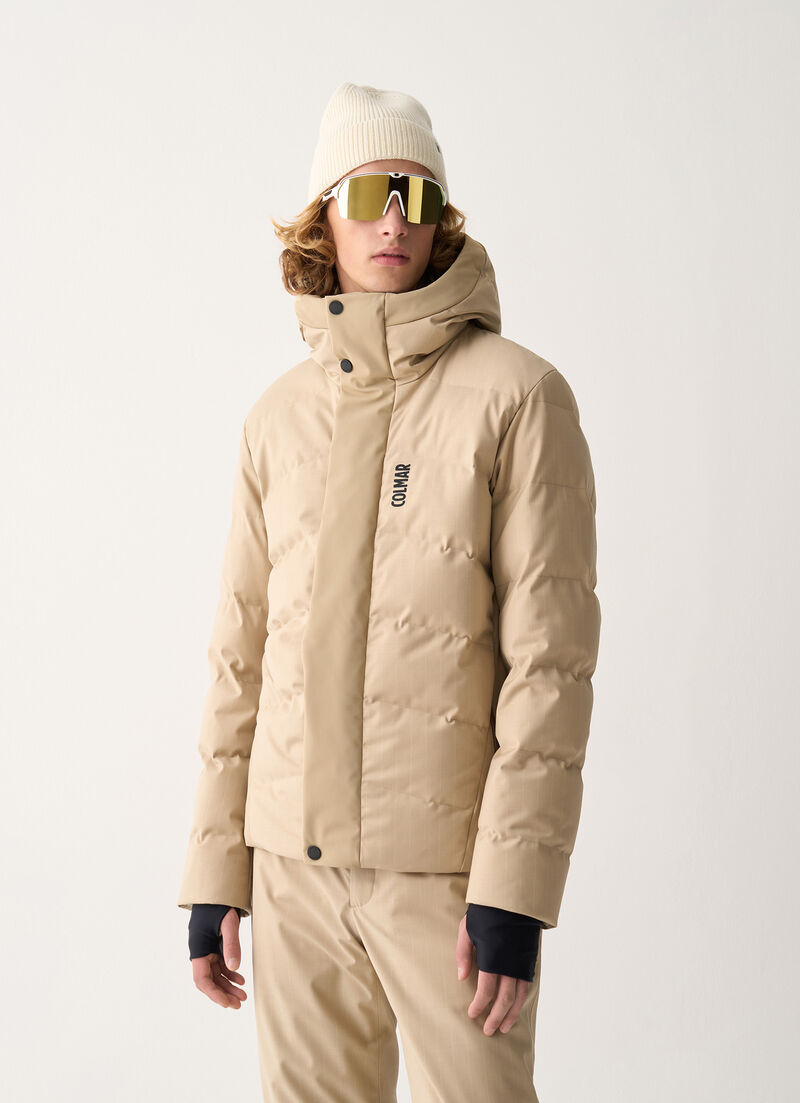 Pinstripe ski jacket with neck warmer