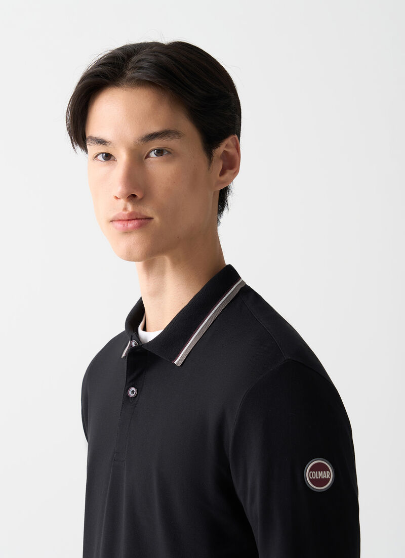 Long-sleeved tricolour polo shirt