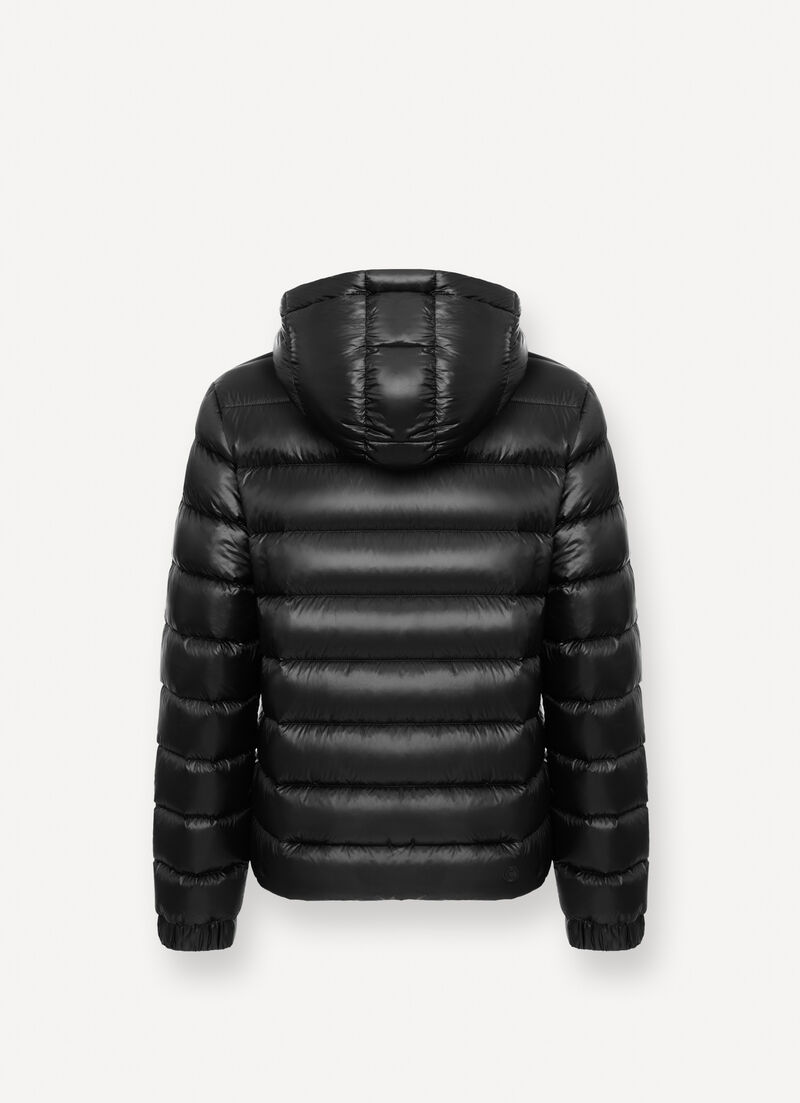Shiny down jacket with detachable hood