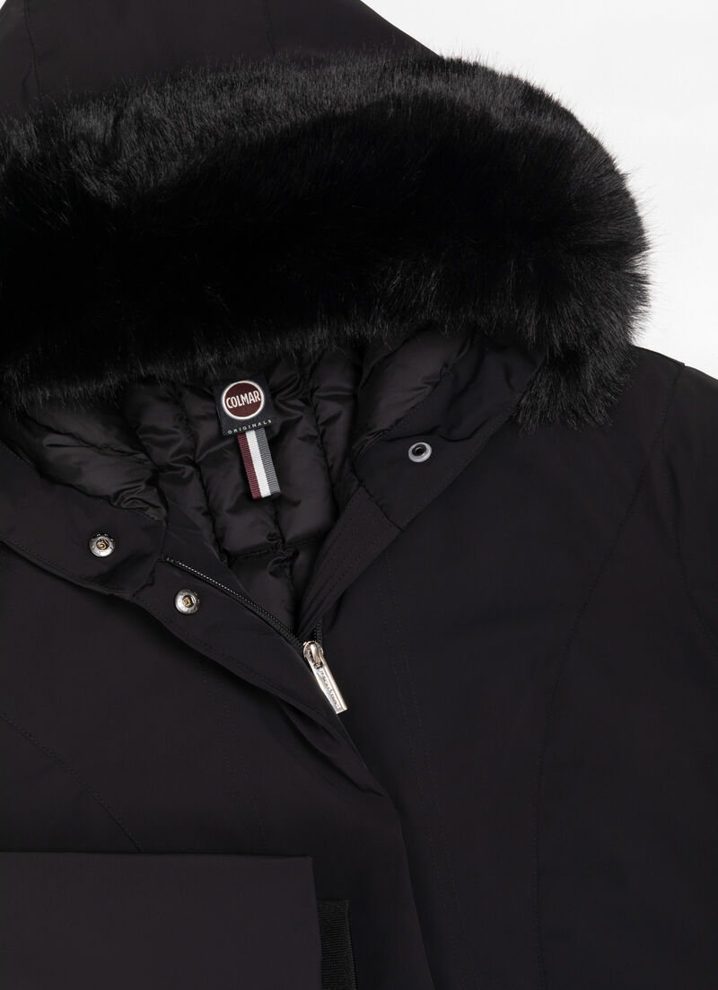 Long waterproof down jacket with fur