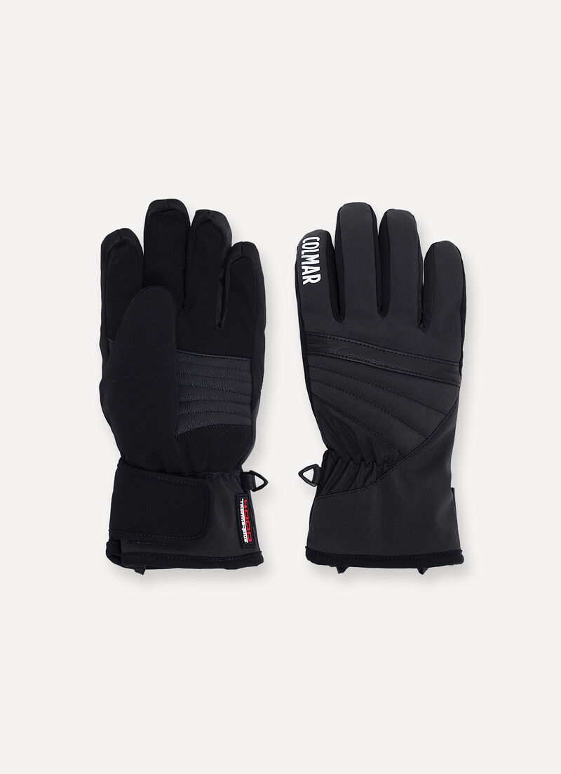 Ski gloves with leather inserts