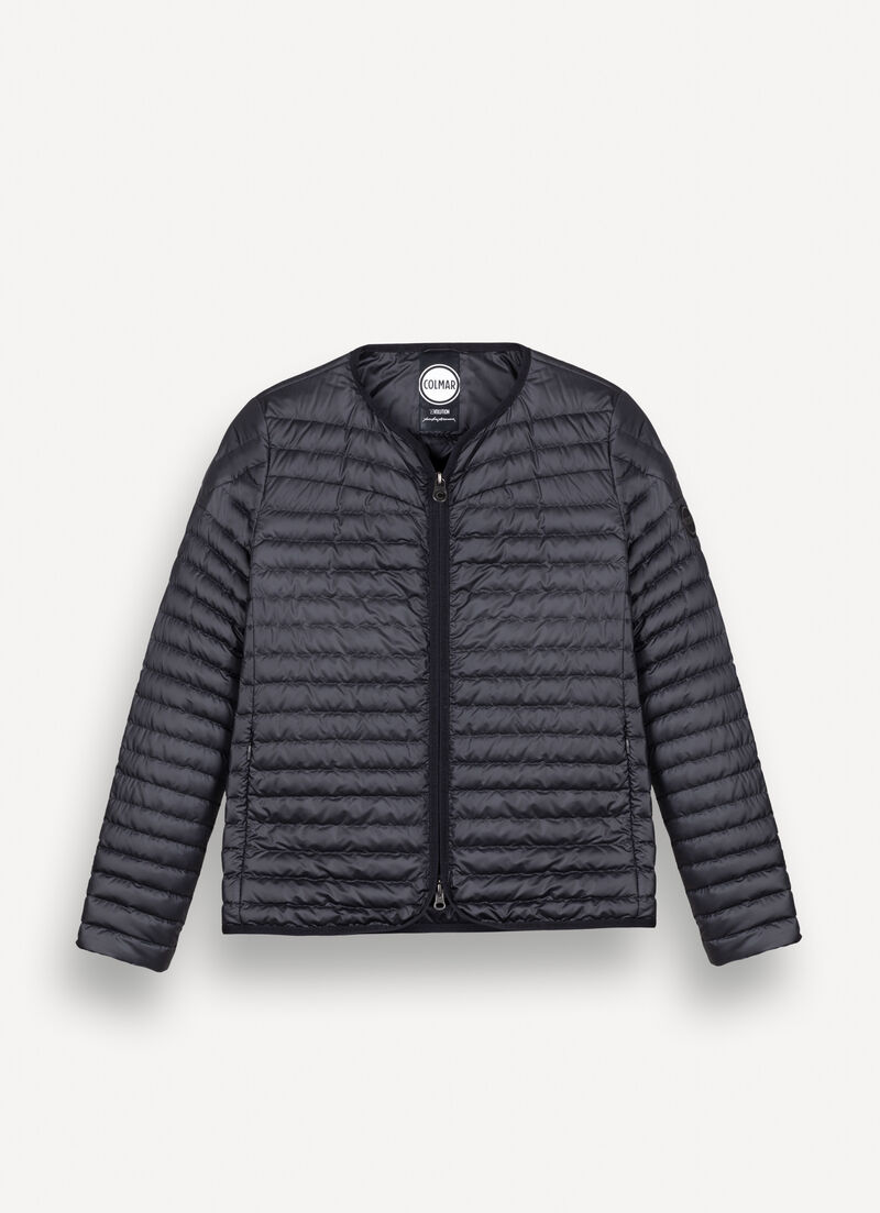 Lightweight down jacket with low-cut neck