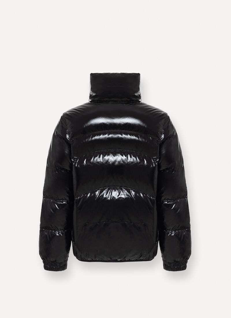 Glossy down jacket with high collar
