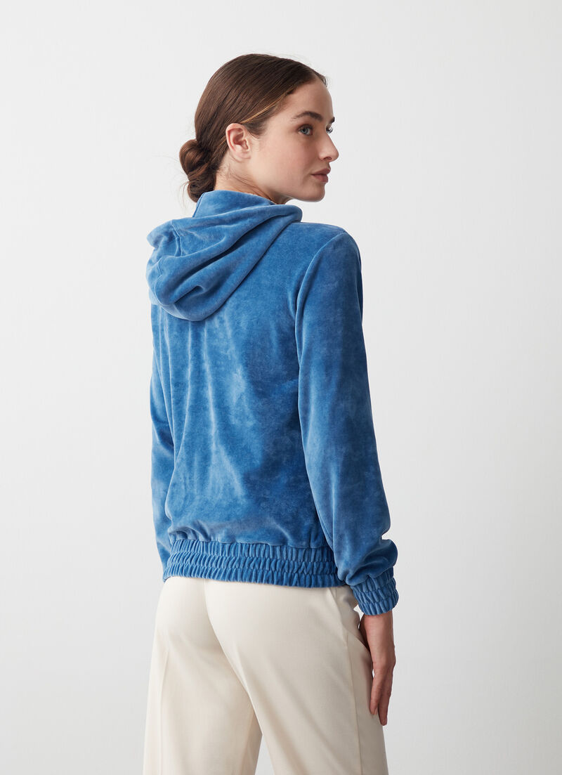 Velvet sweatshirt with zip