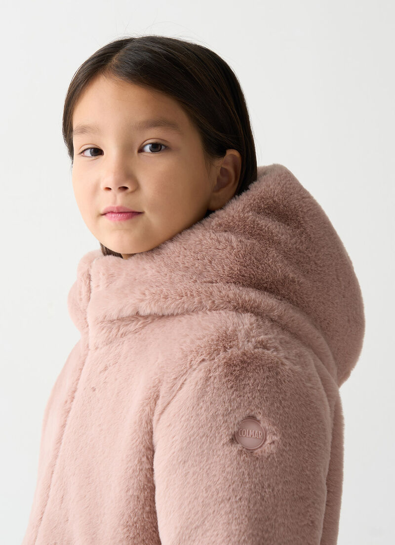 Reversible faux fur down jacket