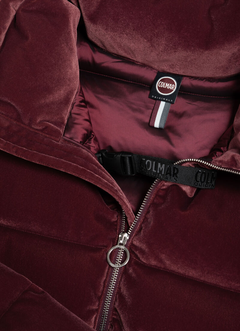 Long stretch velvet down jacket