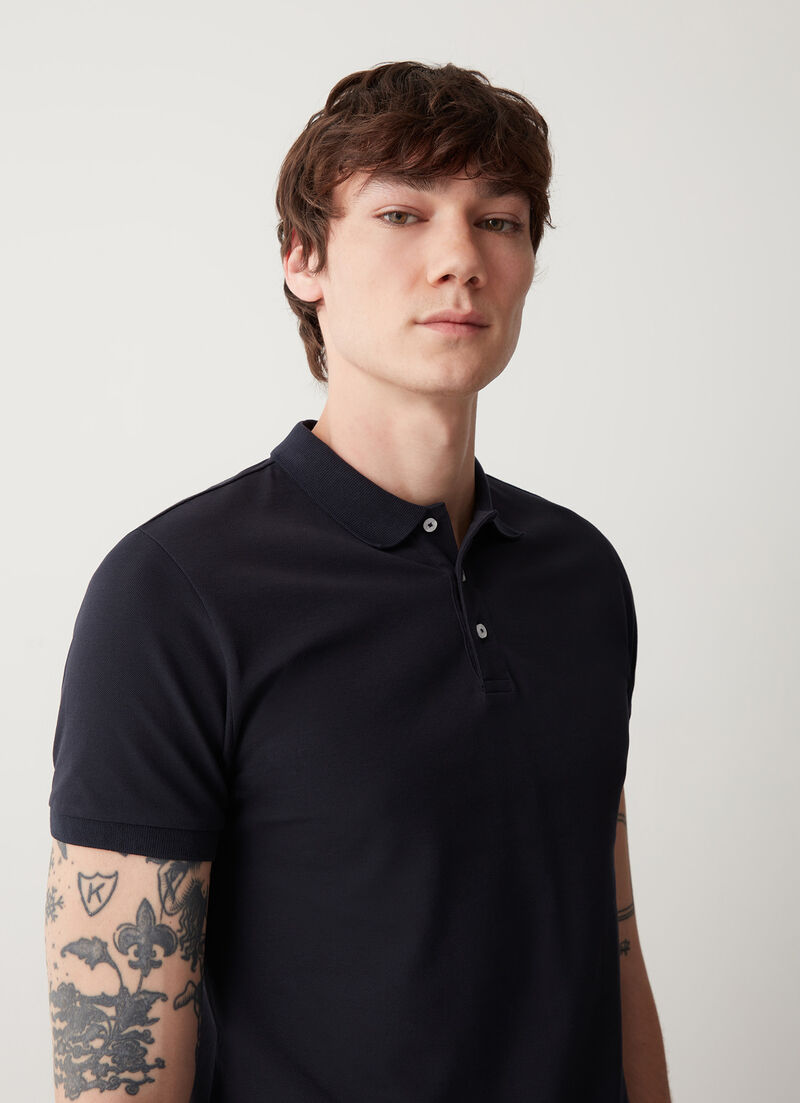Stretch piqué cotton polo shirt